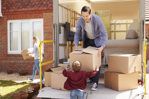 Moving boxes and packing materials prepared for a home move in Soho