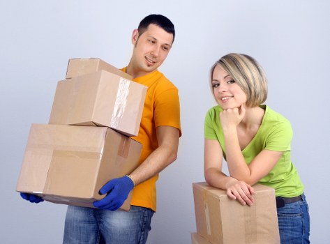 Packed business items ready for transport during a Soho relocation